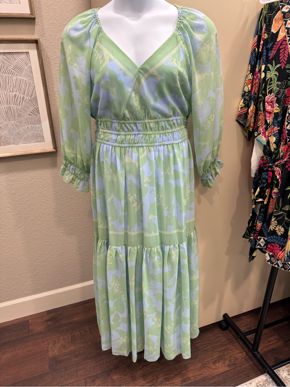 Taylor Light Green & Pale Blue Floral Maxi Dress